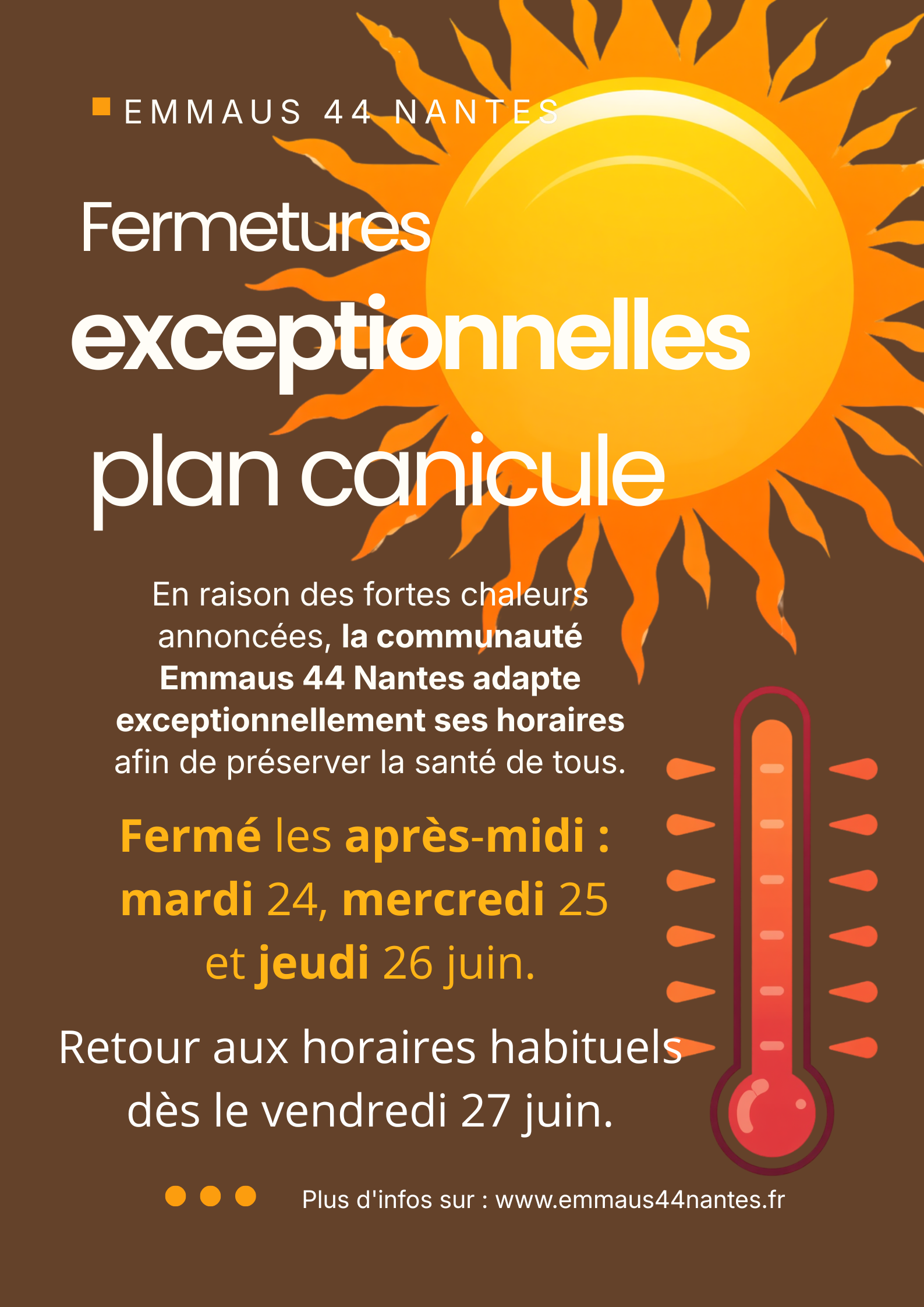 Fermeture Exceptionnelle - Canicule Emmaus 44 Nantes