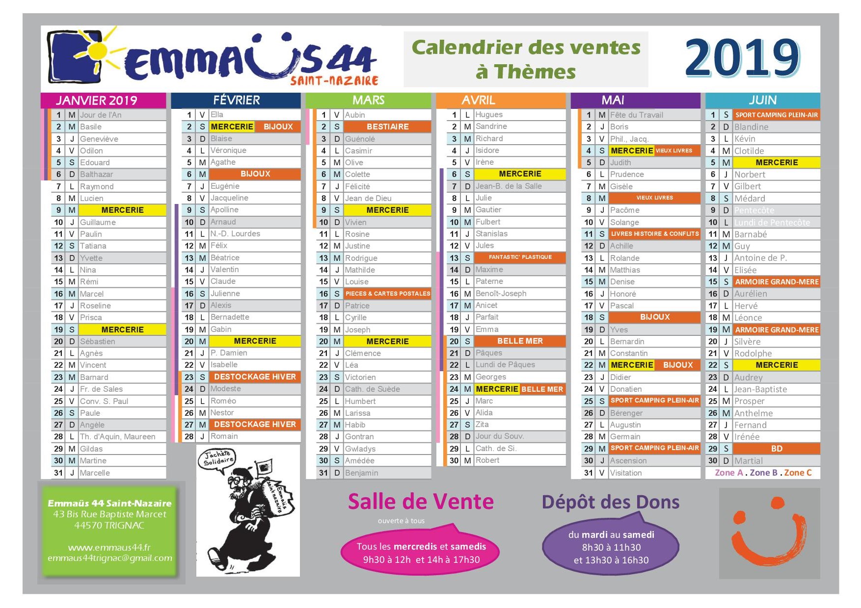 emmaus44 Saint-Nazaire calendrier des ventes thématiques 2019 premier semestre