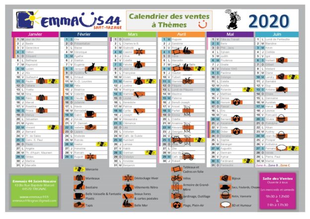 Calendrier 1er Semestre 2020 Emmaüs 44 Saint-Nazaire