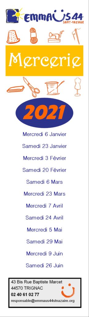 calendrier mercerie 2021 Semestre 1 Recto